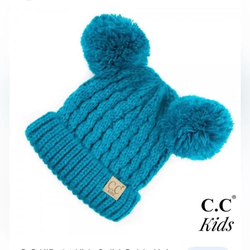 C.C KIDS Cable Knit Double Pom Beanie Winter Hat